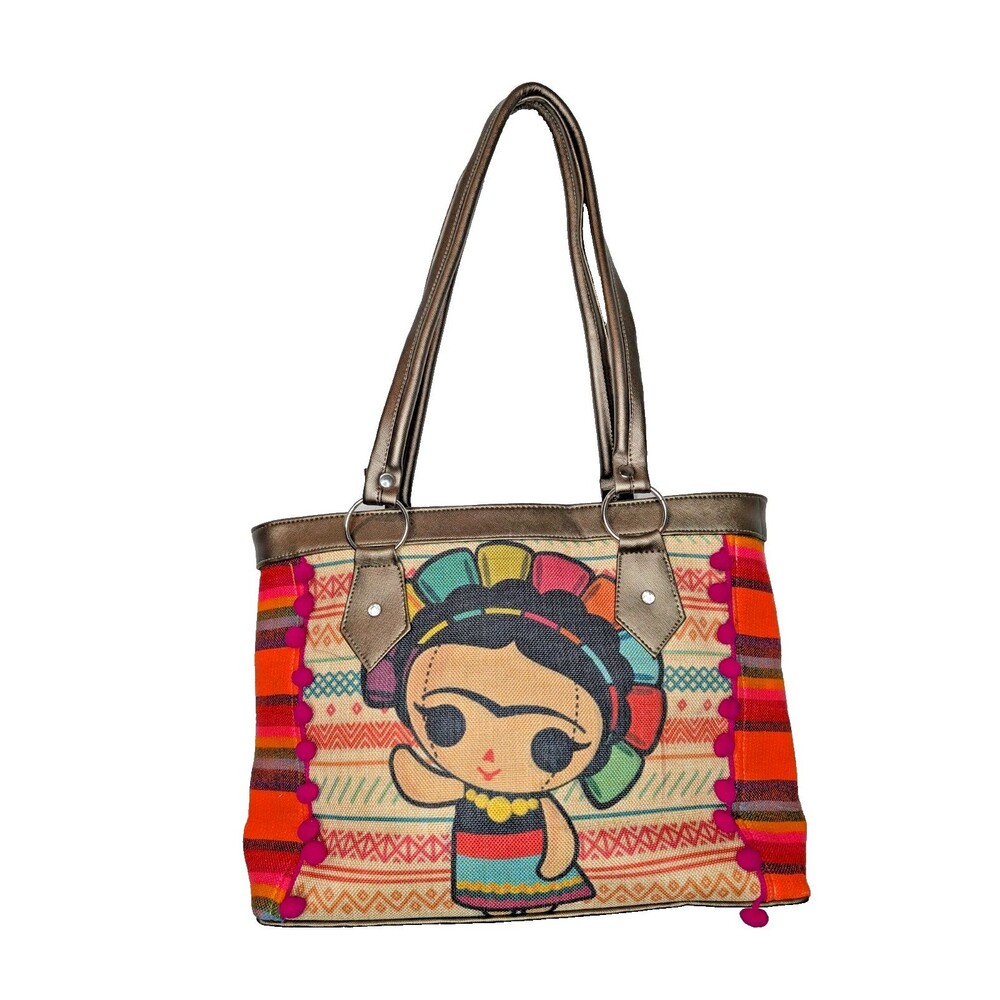 Frida Kahlo Cartoon Tote Bag Purse Faux Leather Canvas Bag Vacation  Getaway